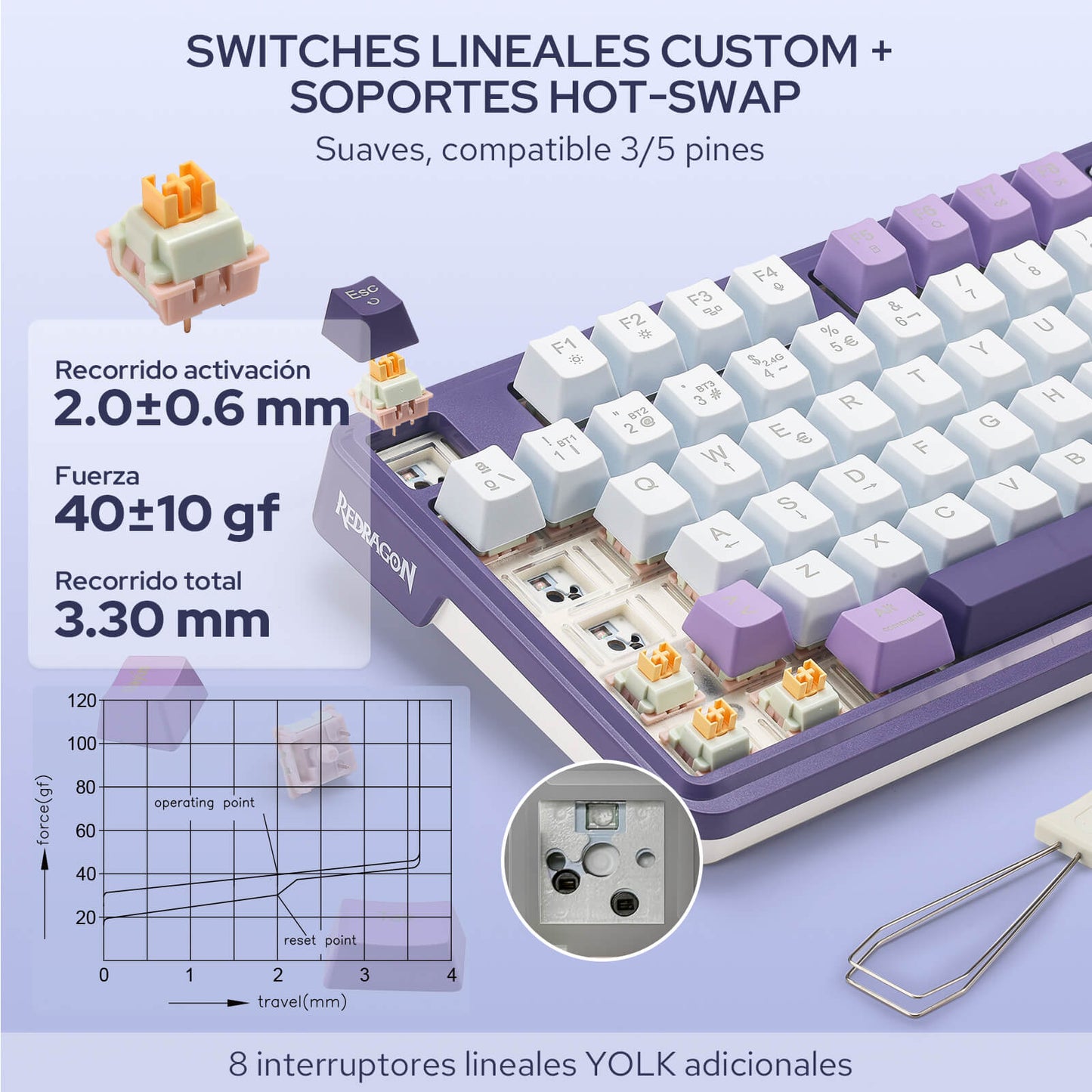 Redragon K745 PRO con interruptores intercambiables en caliente (compatible con interruptores mecánicos de 3 y 5 pines)