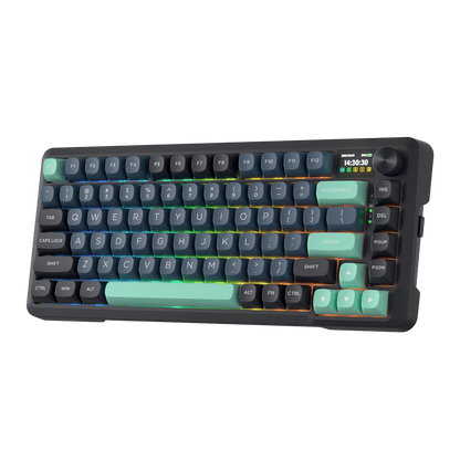Redragon K724 PRO Wireless Gasket Gaming Keyboard w/Hype Screen & Knob, 81-Key Mechanical Keyboard, Easy-Control 1.14’’ TFT Info Display, 5-Layer Noise Dampening, Custom Linear Switch, Blue and Black | Show