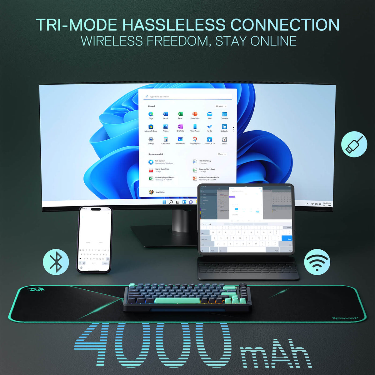 Redragon K724 PRO Wireless Gasket Gaming Keyboard w/Hype Screen & Knob, 81-Key Mechanical Keyboard, Easy-Control 1.14’’ TFT Info Display, 5-Layer Noise Dampening, Custom Linear Switch, Blue and Black