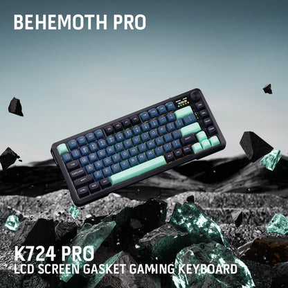 Redragon K724 PRO Wireless Gasket Gaming Keyboard w/Hype Screen & Knob, 81-Key Mechanical Keyboard, Easy-Control 1.14’’ TFT Info Display, 5-Layer Noise Dampening, Custom Linear Switch, Blue and Black