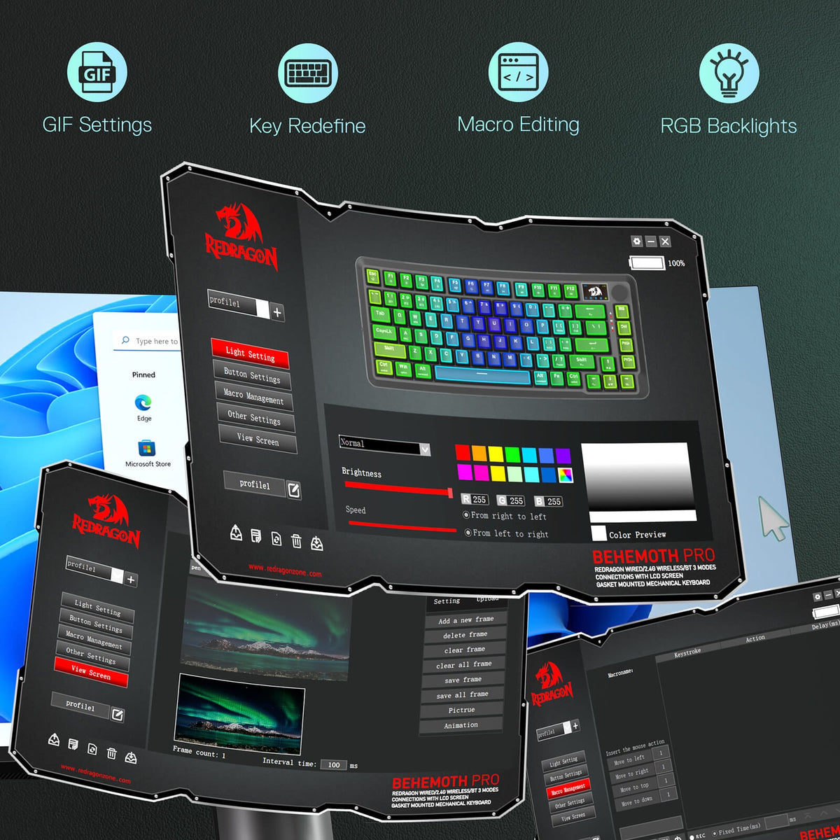 Redragon K724 PRO Wireless Gasket Gaming Keyboard w/Hype Screen & Knob, 81-Key Mechanical Keyboard, Easy-Control 1.14’’ TFT Info Display, 5-Layer Noise Dampening, Custom Linear Switch, Blue and Black