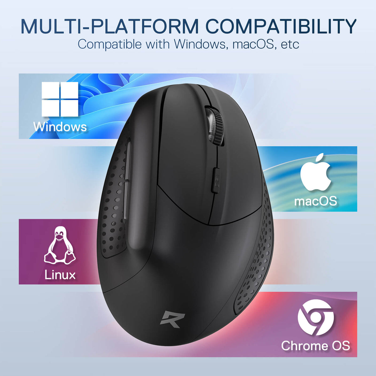 Redragon EU BM-4033 Wireless Vertical Ergonomic Mouse, 2.4GHz Connection, 5 Levels Up to 4000 DPI, Auto Power Saving Mice for Laptop, Desktop, PC, Black