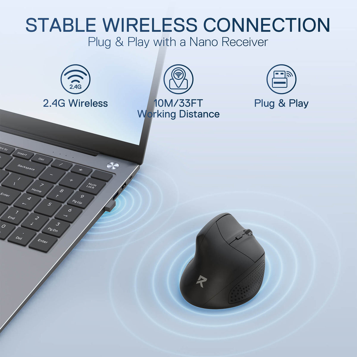 Redragon EU BM-4033 Wireless Vertical Ergonomic Mouse, 2.4GHz Connection, 5 Levels Up to 4000 DPI, Auto Power Saving Mice for Laptop, Desktop, PC, Black