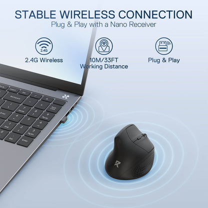 Redragon EU BM-4033 Wireless Vertical Ergonomic Mouse, 2.4GHz Connection, 5 Levels Up to 4000 DPI, Auto Power Saving Mice for Laptop, Desktop, PC, Black