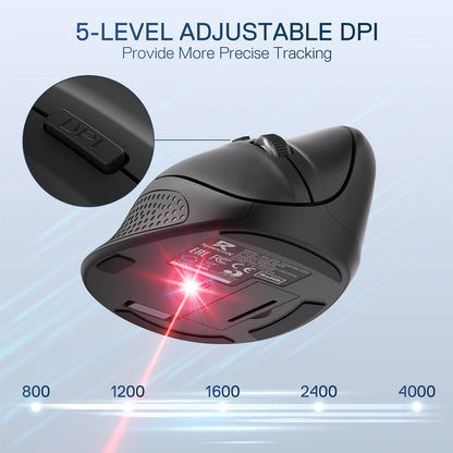 Redragon EU BM-4033 Wireless Vertical Ergonomic Mouse, 2.4GHz Connection, 5 Levels Up to 4000 DPI, Auto Power Saving Mice for Laptop, Desktop, PC, Black