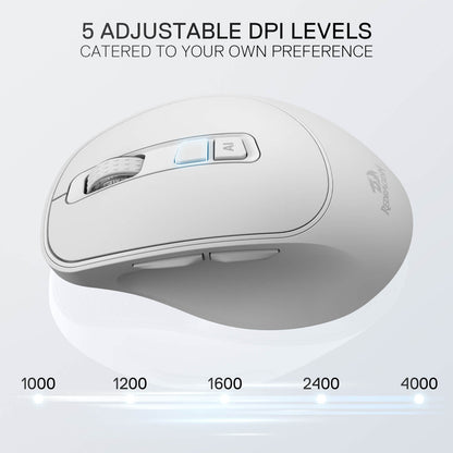 Redragon EU White computer mouse with adjustable DPI levels on a light gray background