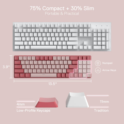 Redragon EU BS8772 Wireless Keyboard and Mouse Combo, 75% 78 Keys 2.4Ghz Wireless Low-Profile Mechanical Keyboard w/Rechargeable Battery, Single Blue Blacklight, 2400 DPI Ergonomic Mouse