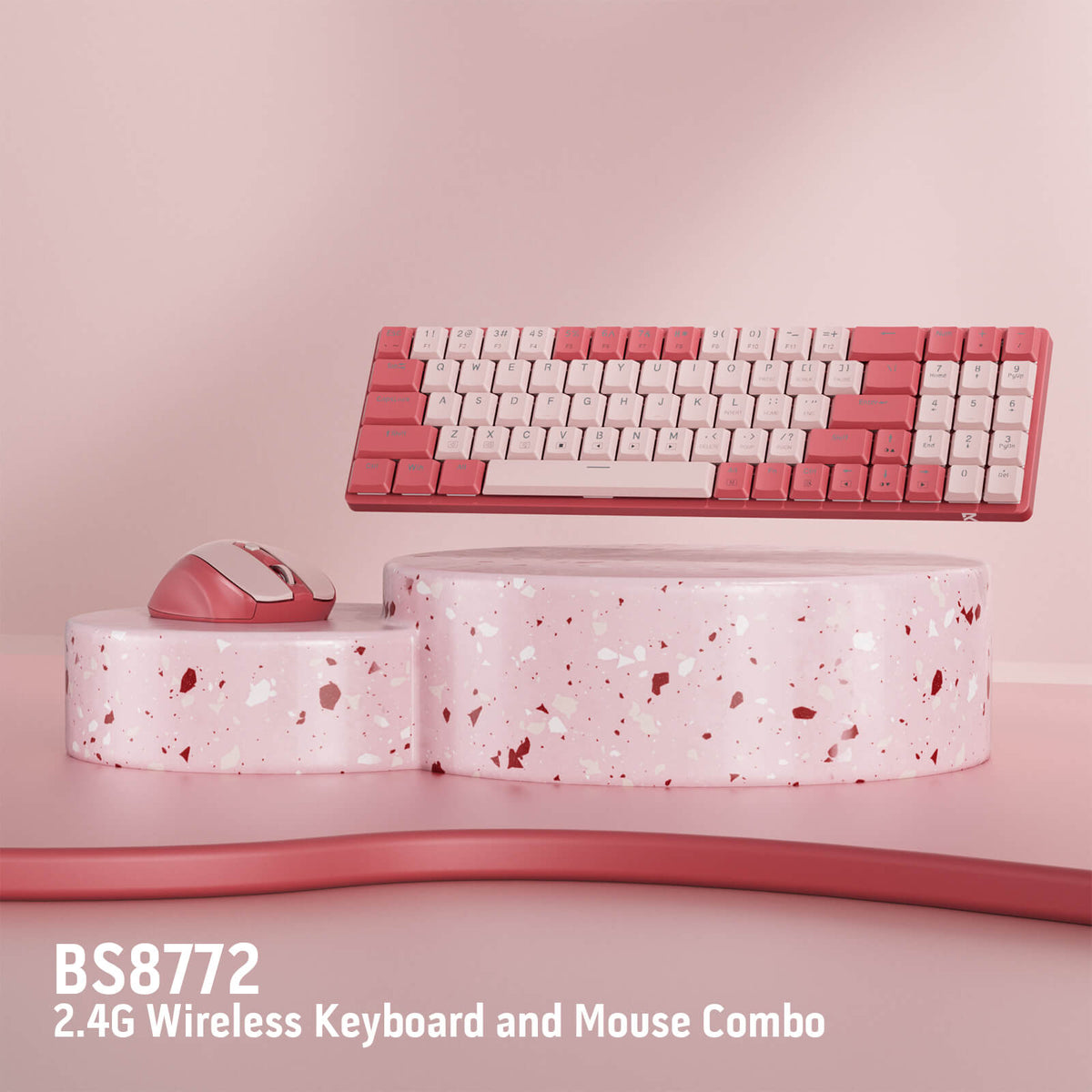 Redragon EU BS8772 Wireless Keyboard and Mouse Combo, 75% 78 Keys 2.4Ghz Wireless Low-Profile Mechanical Keyboard w/Rechargeable Battery, Single Blue Blacklight, 2400 DPI Ergonomic Mouse
