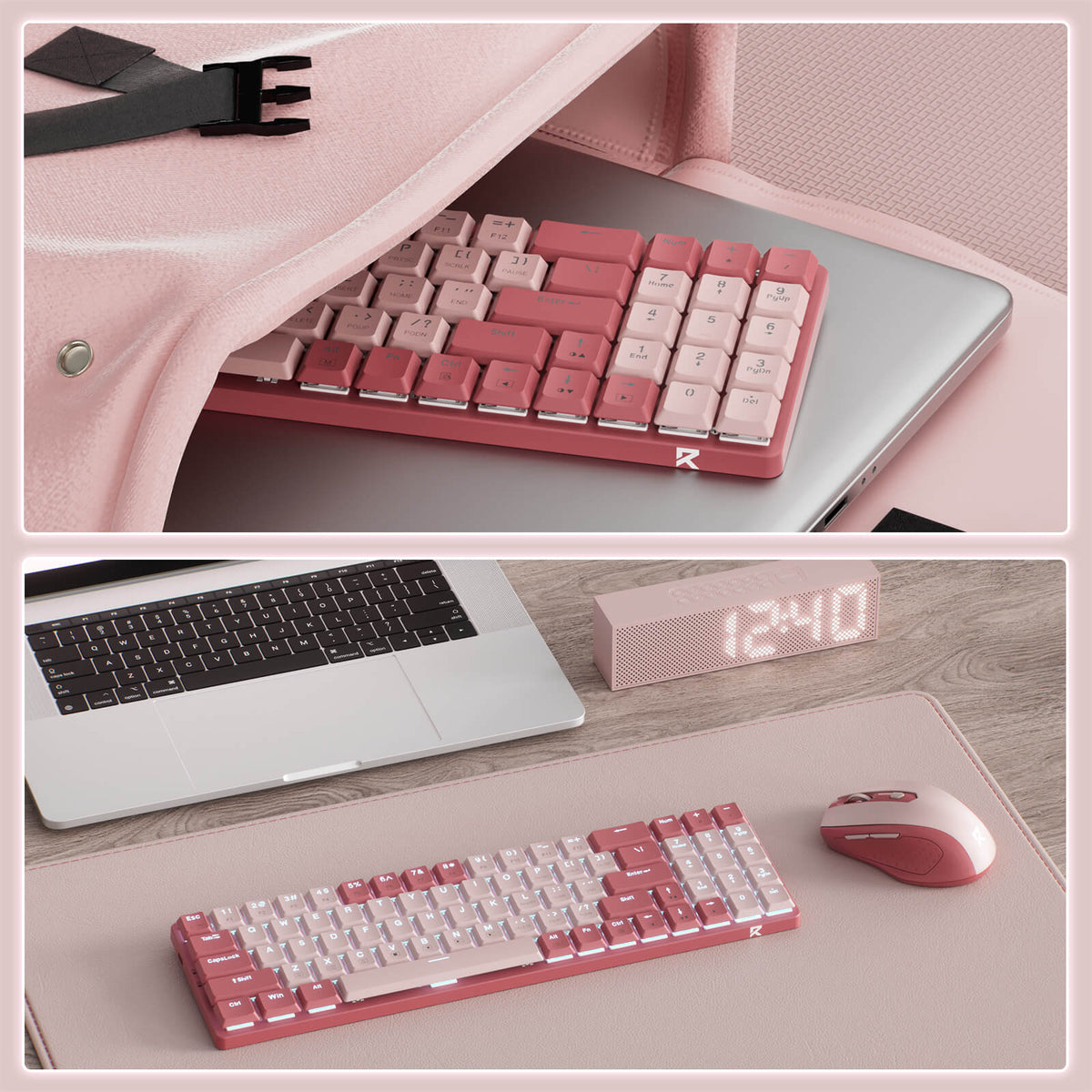 Redragon EU BS8772 Wireless Keyboard and Mouse Combo, 75% 78 Keys 2.4Ghz Wireless Low-Profile Mechanical Keyboard w/Rechargeable Battery, Single Blue Blacklight, 2400 DPI Ergonomic Mouse