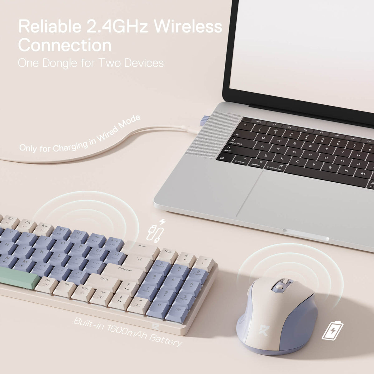 Redragon EU BS8772 Wireless Keyboard and Mouse Combo, 75% 78 Keys 2.4Ghz Wireless Low-Profile Mechanical Keyboard w/Rechargeable Battery, Single Blue Blacklight, 2400 DPI Ergonomic Mouse