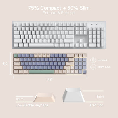 Redragon EU BS8772 Wireless Keyboard and Mouse Combo, 75% 78 Keys 2.4Ghz Wireless Low-Profile Mechanical Keyboard w/Rechargeable Battery, Single Blue Blacklight, 2400 DPI Ergonomic Mouse