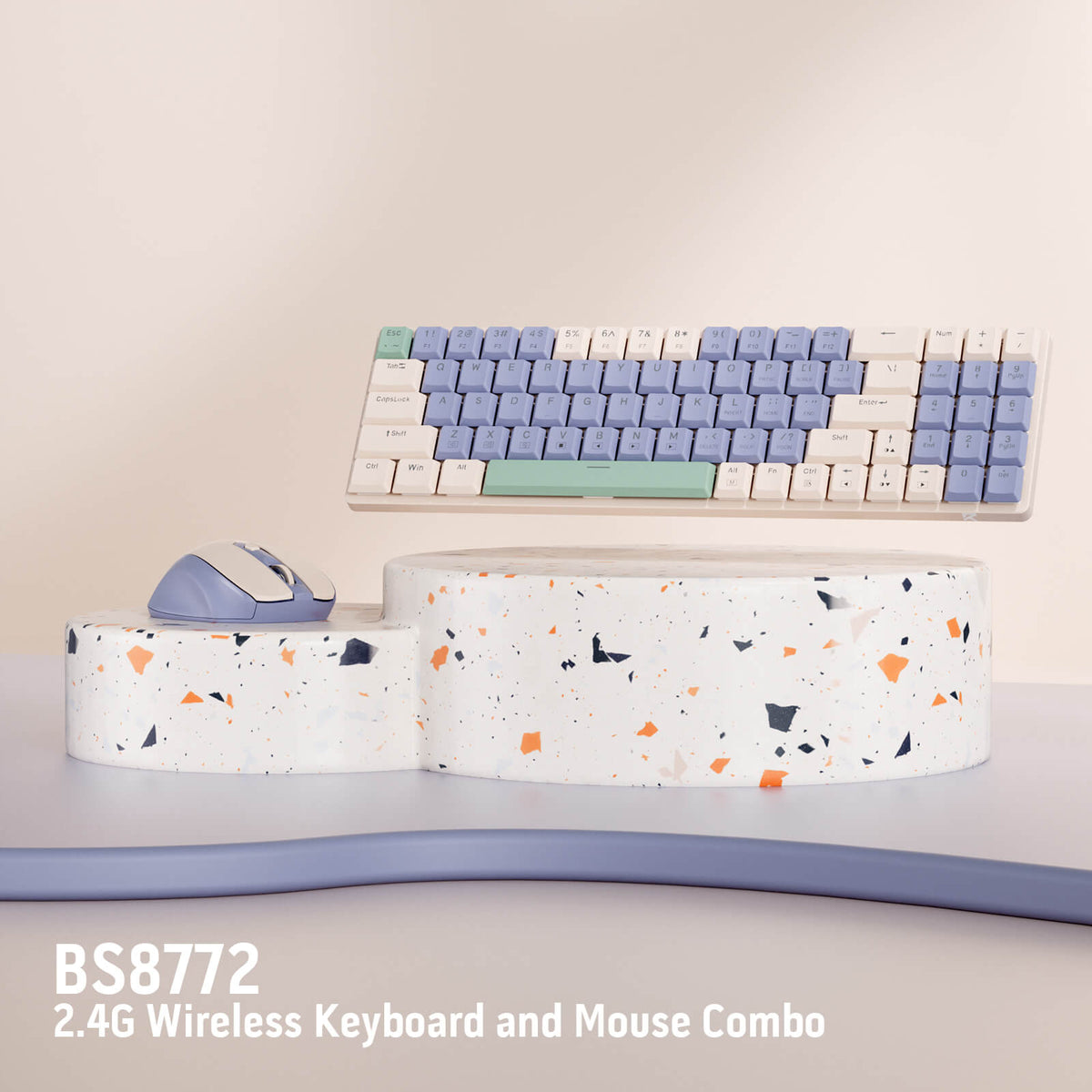 Redragon EU BS8772 Wireless Keyboard and Mouse Combo, 75% 78 Keys 2.4Ghz Wireless Low-Profile Mechanical Keyboard w/Rechargeable Battery, Single Blue Blacklight, 2400 DPI Ergonomic Mouse