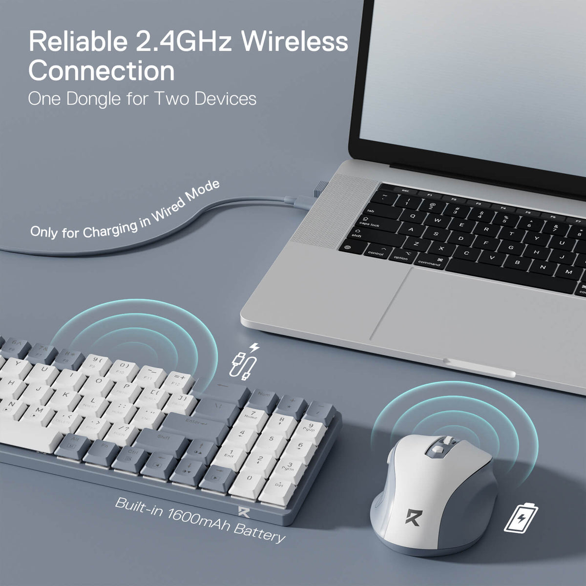 Redragon EU BS8772 Wireless Keyboard and Mouse Combo, 75% 78 Keys 2.4Ghz Wireless Low-Profile Mechanical Keyboard w/Rechargeable Battery, Single Blue Blacklight, 2400 DPI Ergonomic Mouse