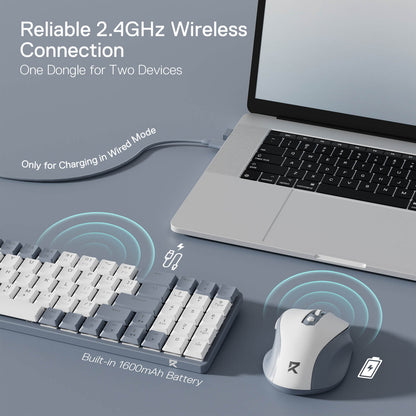 Redragon EU BS8772 Wireless Keyboard and Mouse Combo, 75% 78 Keys 2.4Ghz Wireless Low-Profile Mechanical Keyboard w/Rechargeable Battery, Single Blue Blacklight, 2400 DPI Ergonomic Mouse