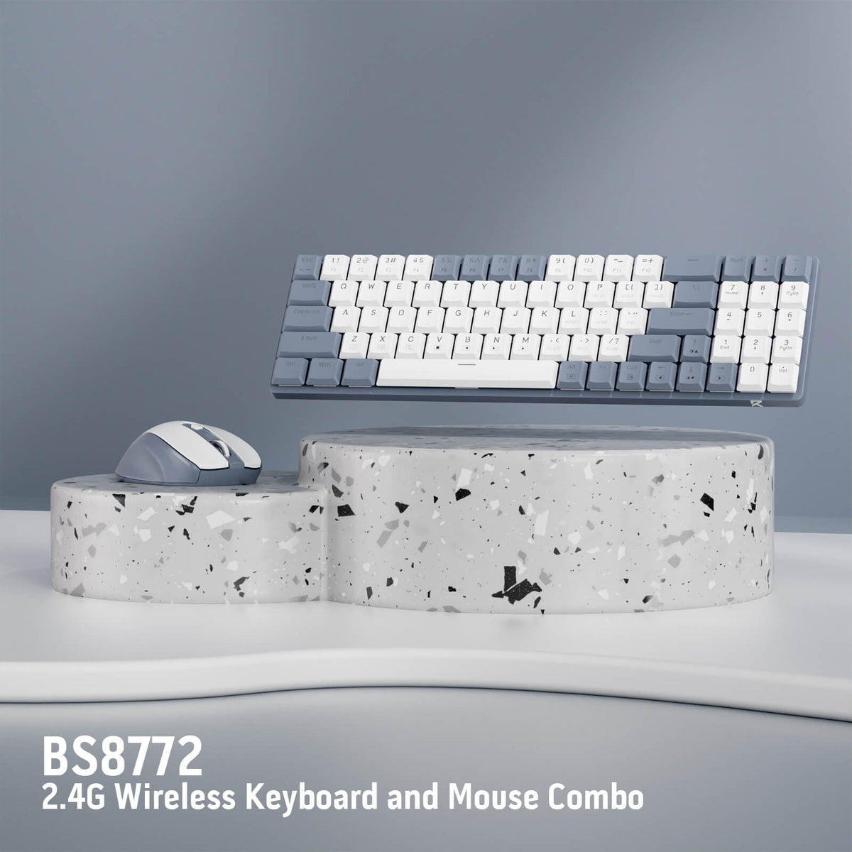 Redragon EU BS8772 Wireless Keyboard and Mouse Combo, 75% 78 Keys 2.4Ghz Wireless Low-Profile Mechanical Keyboard w/Rechargeable Battery, Single Blue Blacklight, 2400 DPI Ergonomic Mouse