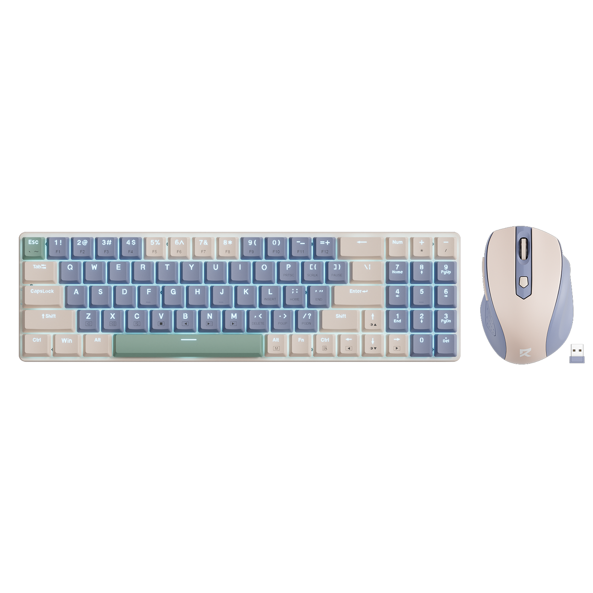 Redragon EU BS8772 Wireless Keyboard and Mouse Combo, 75% 78 Keys 2.4Ghz Wireless Low-Profile Mechanical Keyboard w/Rechargeable Battery, Single Blue Blacklight, 2400 DPI Ergonomic Mouse