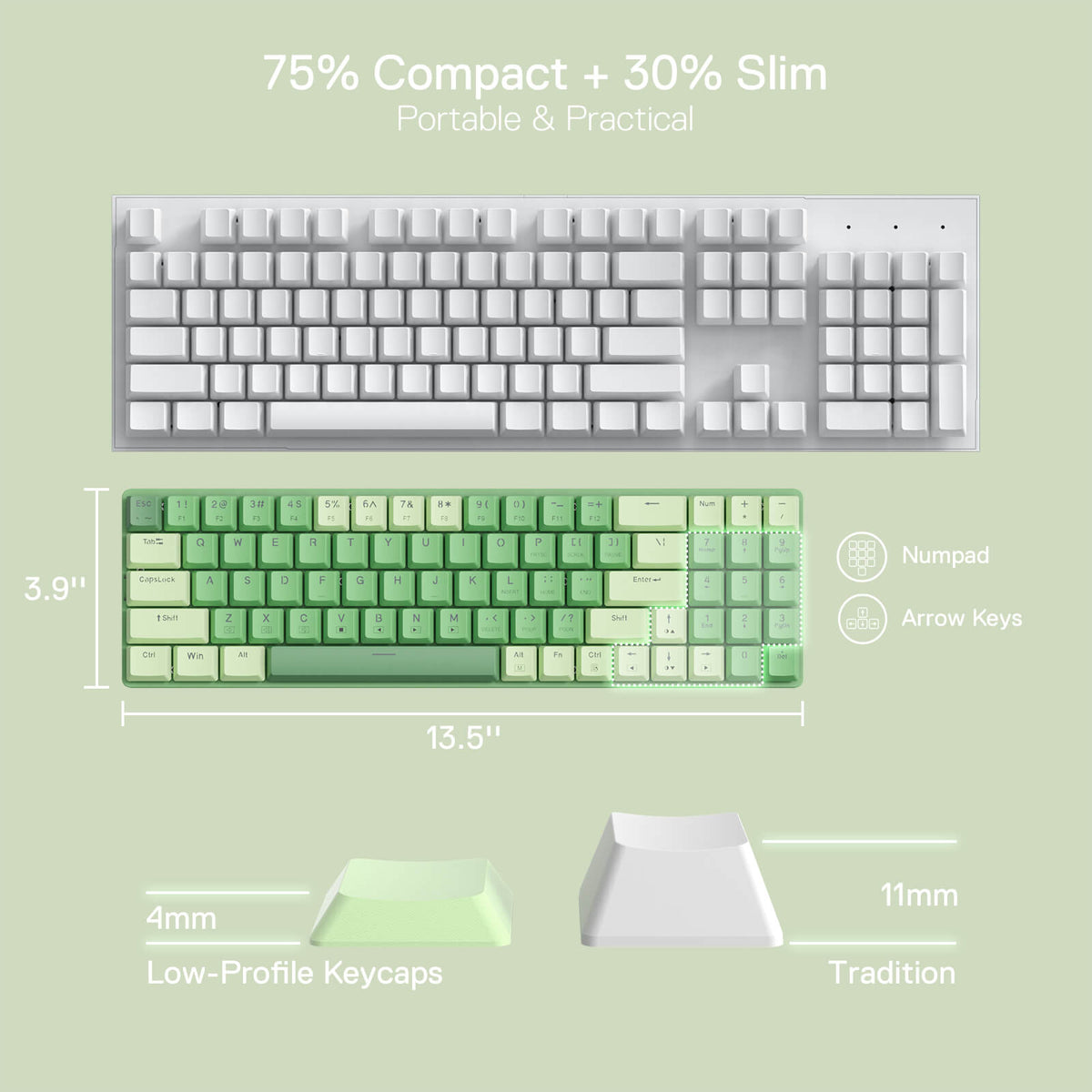 Redragon EU BS8772 Wireless Keyboard and Mouse Combo, 75% 78 Keys 2.4Ghz Wireless Low-Profile Mechanical Keyboard w/Rechargeable Battery, Single Blue Blacklight, 2400 DPI Ergonomic Mouse
