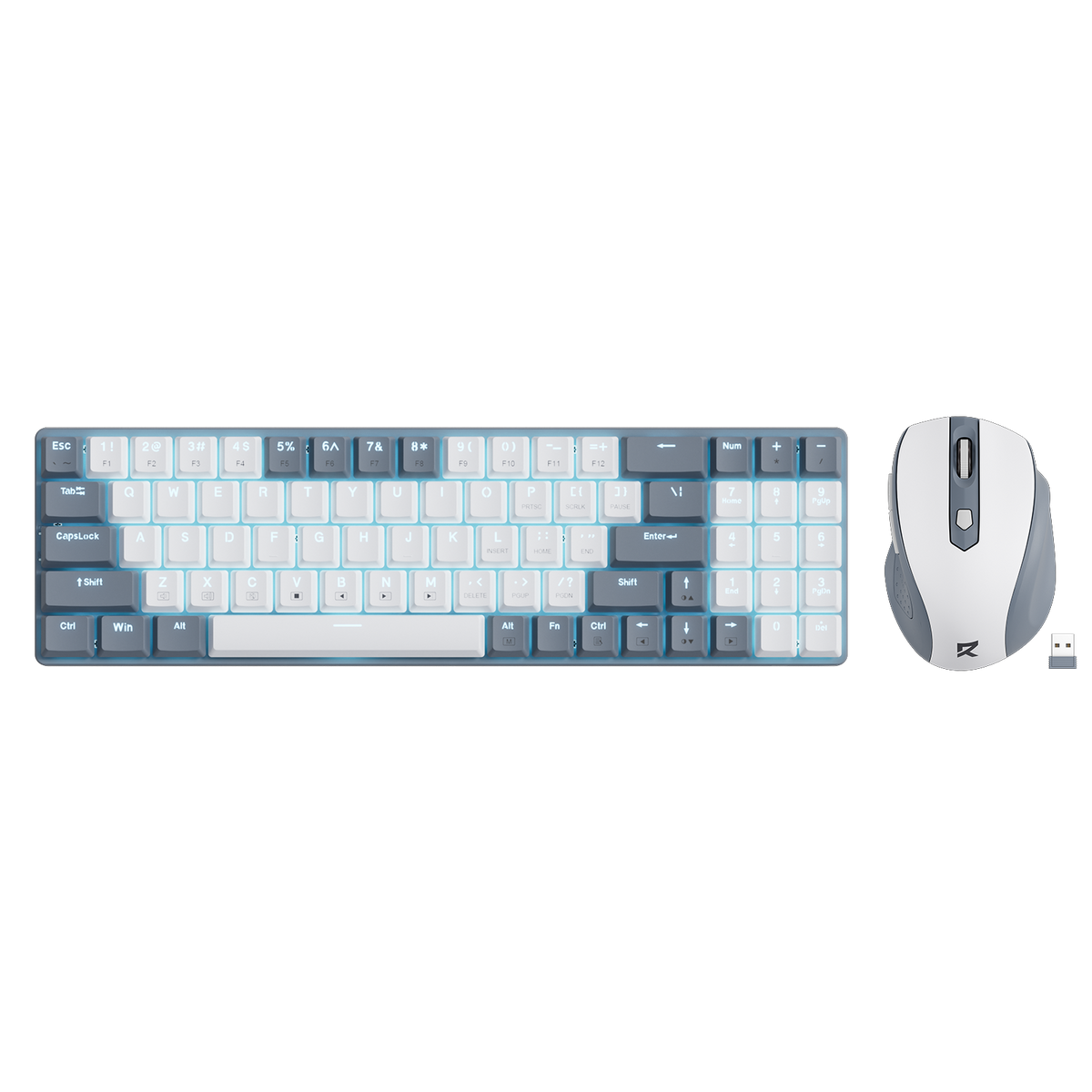 Redragon EU BS8772 Wireless Keyboard and Mouse Combo, 75% 78 Keys 2.4Ghz Wireless Low-Profile Mechanical Keyboard w/Rechargeable Battery, Single Blue Blacklight, 2400 DPI Ergonomic Mouse