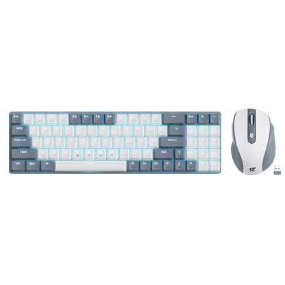 Redragon EU BS8772 Wireless Keyboard and Mouse Combo, 75% 78 Keys 2.4Ghz Wireless Low-Profile Mechanical Keyboard w/Rechargeable Battery, Single Blue Blacklight, 2400 DPI Ergonomic Mouse