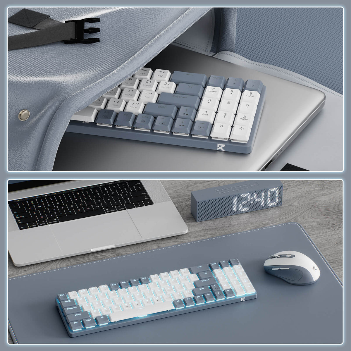 Redragon EU BS8772 Wireless Keyboard and Mouse Combo, 75% 78 Keys 2.4Ghz Wireless Low-Profile Mechanical Keyboard w/Rechargeable Battery, Single Blue Blacklight, 2400 DPI Ergonomic Mouse