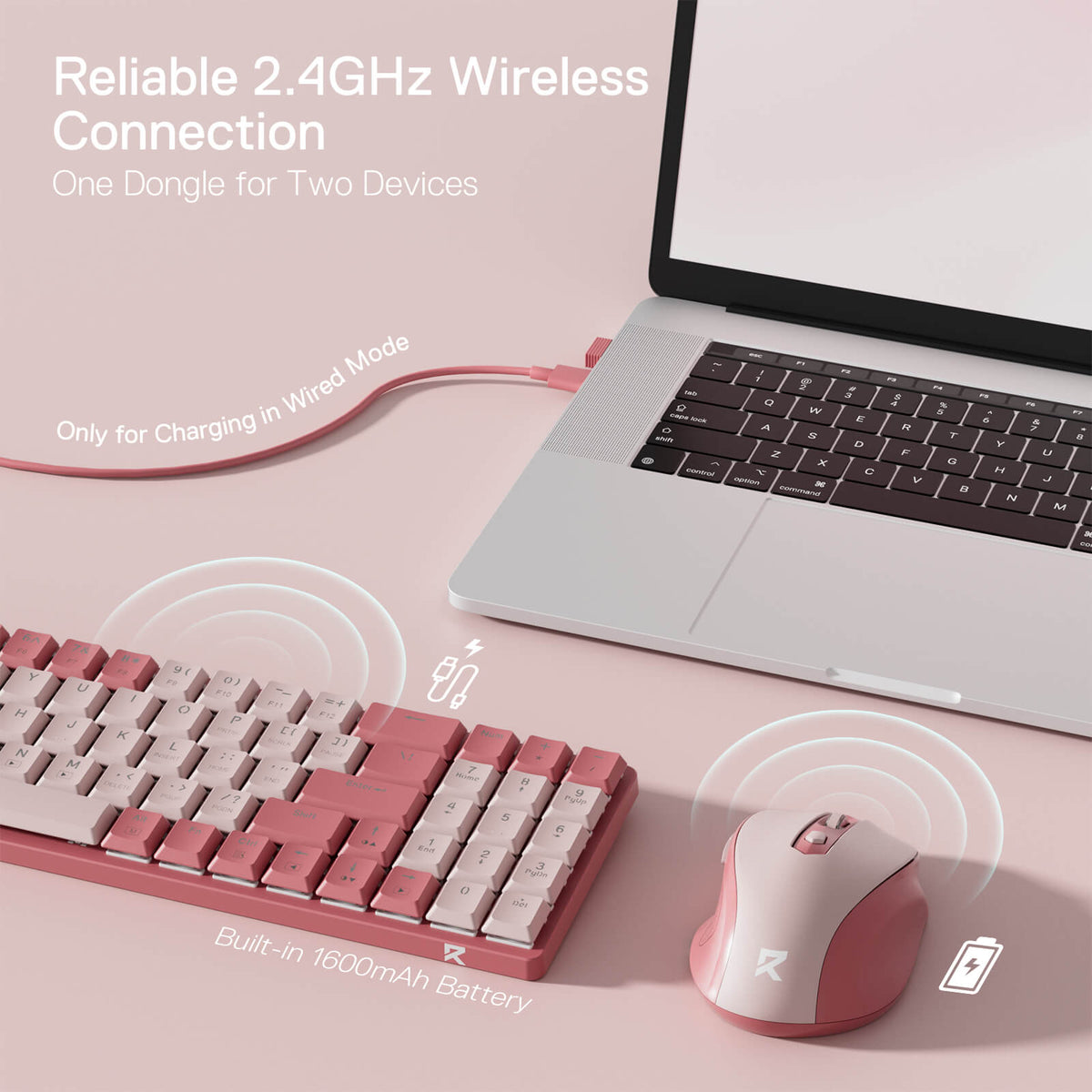 Redragon EU BS8772 Wireless Keyboard and Mouse Combo, 75% 78 Keys 2.4Ghz Wireless Low-Profile Mechanical Keyboard w/Rechargeable Battery, Single Blue Blacklight, 2400 DPI Ergonomic Mouse