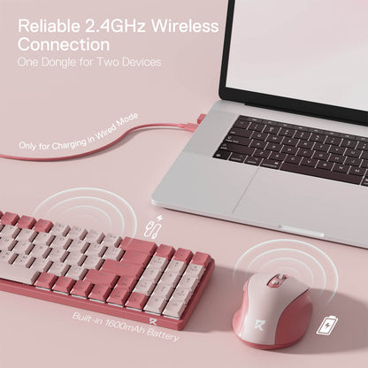 Redragon EU BS8772 Wireless Keyboard and Mouse Combo, 75% 78 Keys 2.4Ghz Wireless Low-Profile Mechanical Keyboard w/Rechargeable Battery, Single Blue Blacklight, 2400 DPI Ergonomic Mouse
