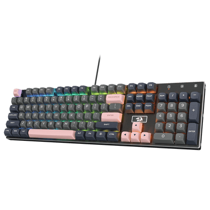 Redragon EU K556 SE Wired Gaming Keyboard, 104 Keys Hot-Swap Mechanical Keyboard w/Original Aluminum Base, Upgraded Socket, Noise Dampening Kit, PBT Keycaps & Custom Linear Switch, Dawn Sakura Color