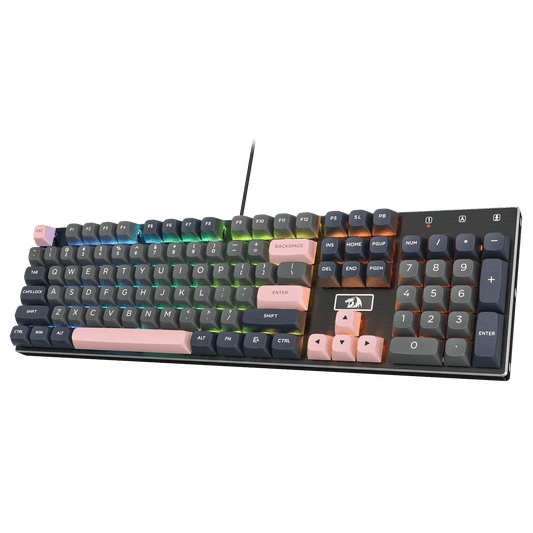 Redragon EU K556 SE Wired Gaming Keyboard, 104 Keys Hot-Swap Mechanical Keyboard w/Original Aluminum Base, Upgraded Socket, Noise Dampening Kit, PBT Keycaps & Custom Linear Switch, Dawn Sakura Color
