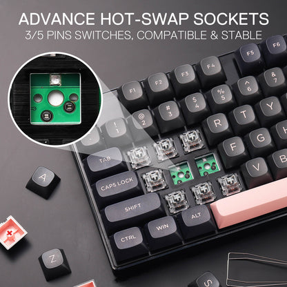Redragon EU K556 SE Wired Gaming Keyboard, 104 Keys Hot-Swap Mechanical Keyboard w/Original Aluminum Base, Upgraded Socket, Noise Dampening Kit, PBT Keycaps & Custom Linear Switch, Dawn Sakura Color