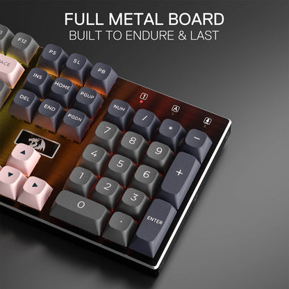Redragon EU K556 SE Wired Gaming Keyboard, 104 Keys Hot-Swap Mechanical Keyboard w/Original Aluminum Base, Upgraded Socket, Noise Dampening Kit, PBT Keycaps & Custom Linear Switch, Dawn Sakura Color