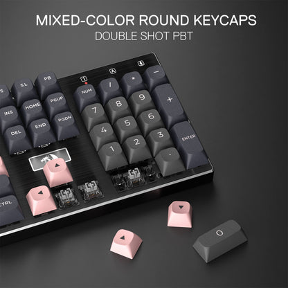 Redragon EU K556 SE Wired Gaming Keyboard, 104 Keys Hot-Swap Mechanical Keyboard w/Original Aluminum Base, Upgraded Socket, Noise Dampening Kit, PBT Keycaps & Custom Linear Switch, Dawn Sakura Color