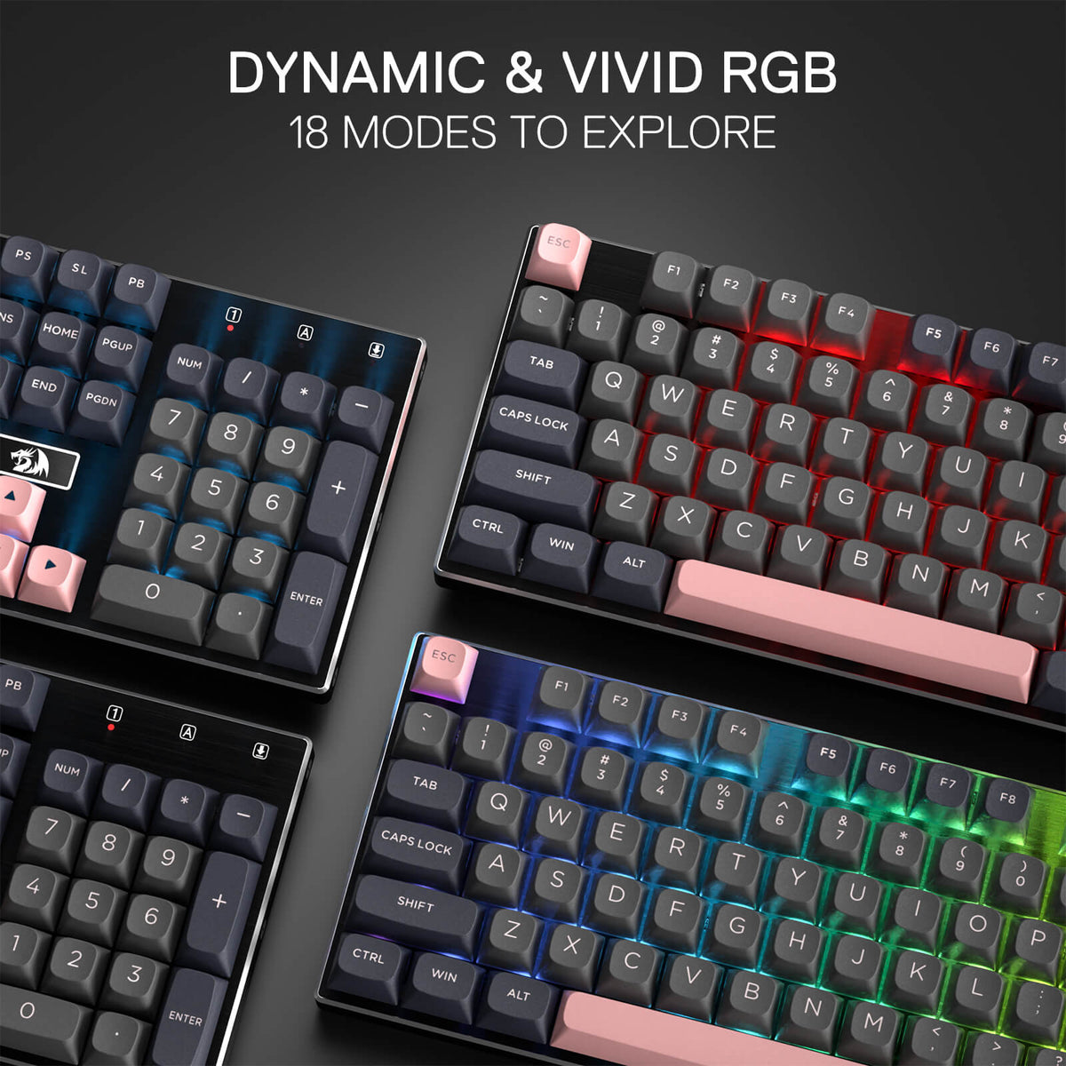 Redragon EU K556 SE Wired Gaming Keyboard, 104 Keys Hot-Swap Mechanical Keyboard w/Original Aluminum Base, Upgraded Socket, Noise Dampening Kit, PBT Keycaps & Custom Linear Switch, Dawn Sakura Color