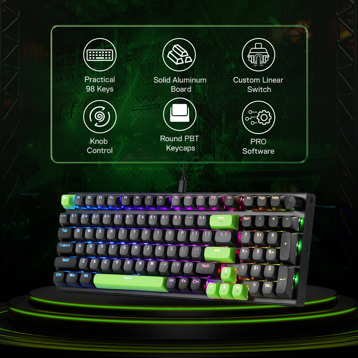 Redragon K740 Mechanical keyboard with RGB lighting on a dark background