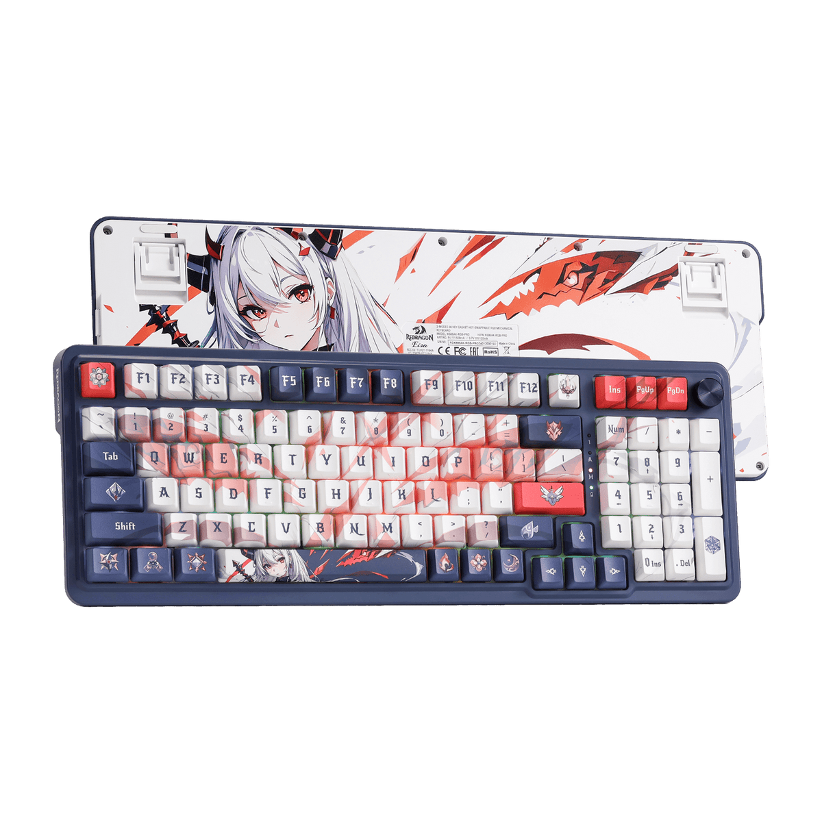 Redragon EU K686 PRO 98 Keys Wireless Gasket RGB Gaming Keyboard, 3-Modes Anime Mechanical Keyboard w/Hot-Swap Socket, Dedicated Knob Control & Sound Absorbing Pads, Custom Hi-Fi Linear Switch