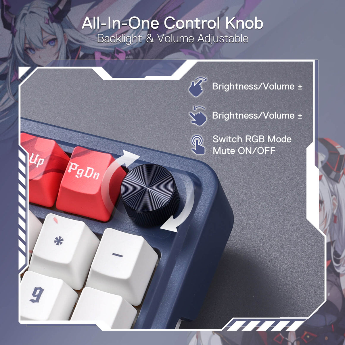 Close-Up of Redragon EU K686 Pro SE Keyboard's Dedicated Volume Control Knob, Featuring Smooth Adjustment and Ergonomic Design