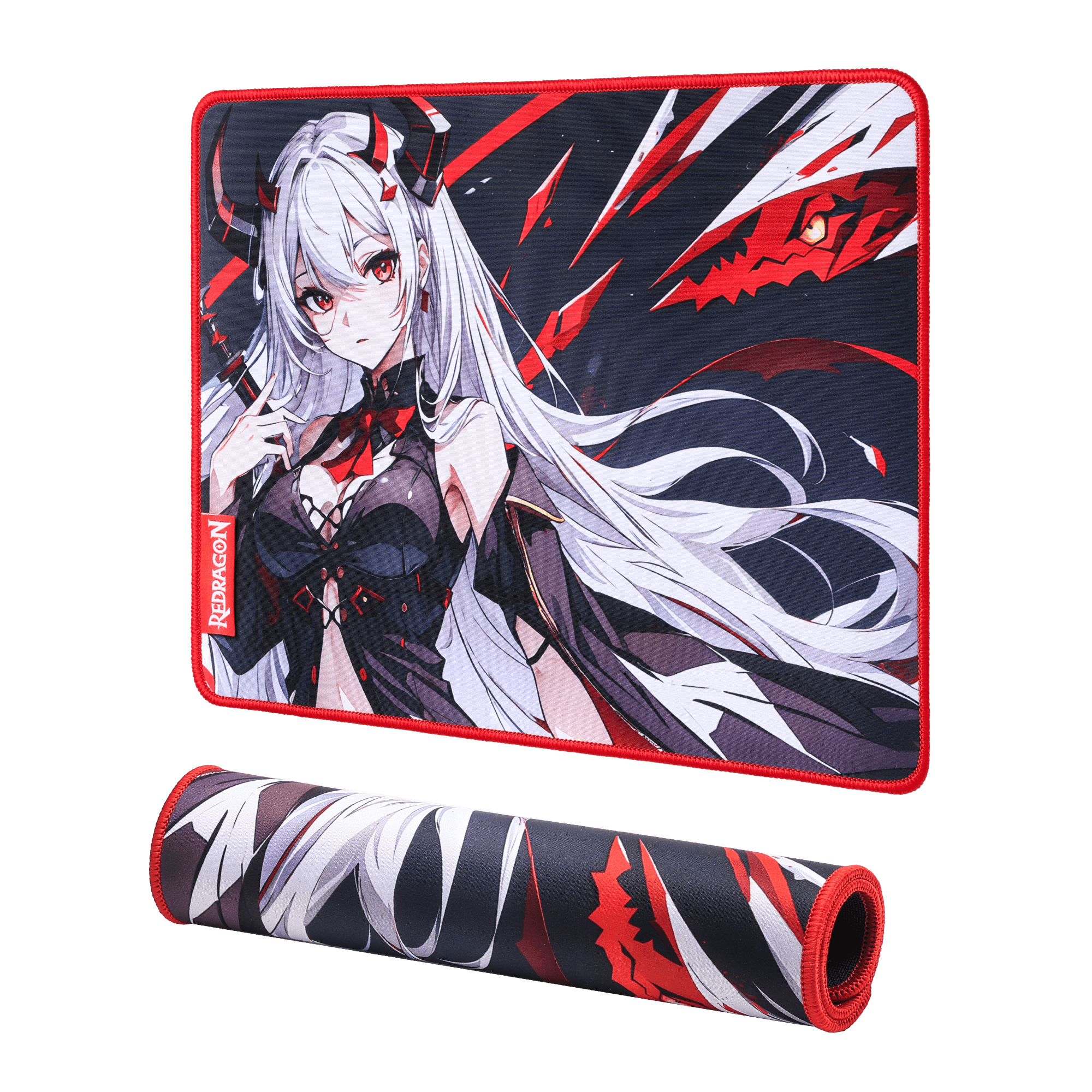 Redragon EU EISA P047 Anime Black Gaming Mouse Pad - Smooth Lycra Surface, Anti-Slip Rubber Base, Spill-Resistant, Durable 3mm Thick Design, Available in Small (13x10 in) & Large (35x16 in), Computer Mouse Mat, Extended Desk Pad,  Perfect for Gaming & Work, Pairs with EISA K1NG M916 PRO Mouse 