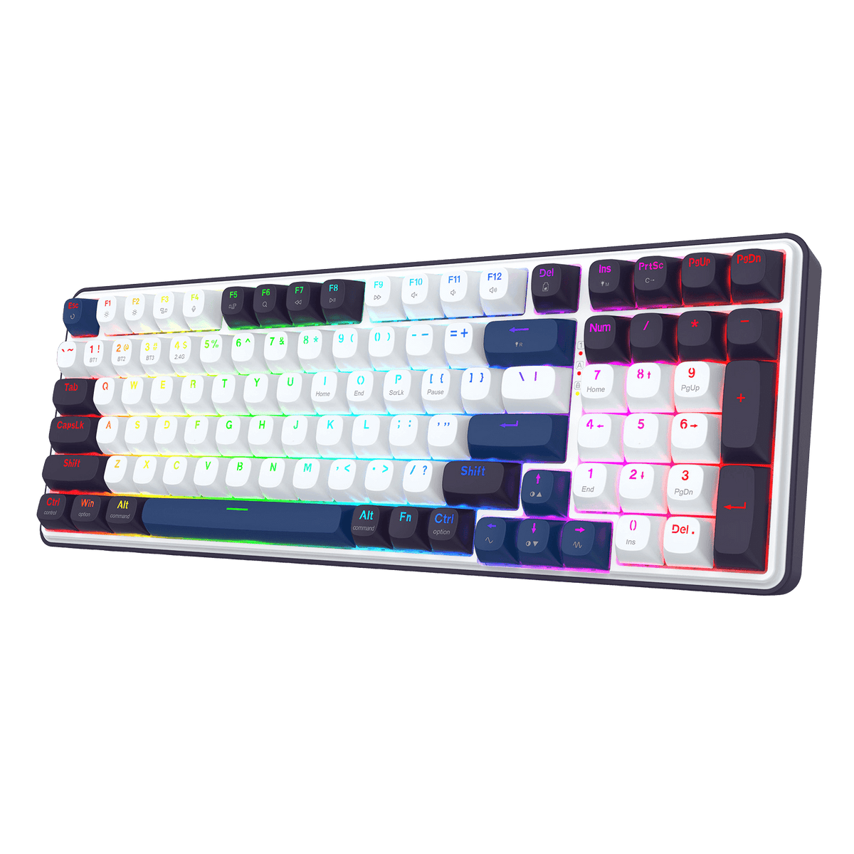 Mechanical keyboard with RGB lighting on a black background | show