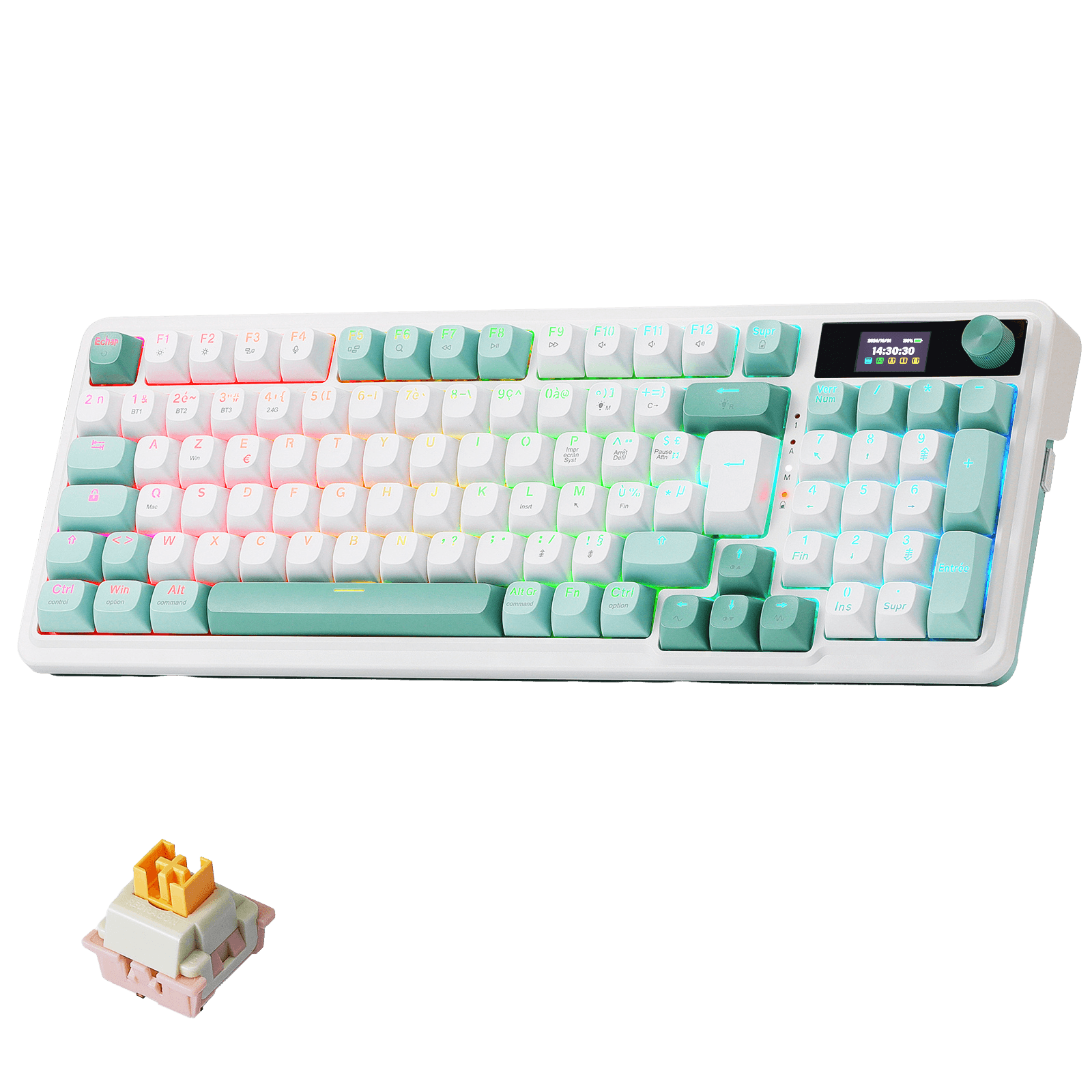 Colorful keyboard with a separate keycap on a white background