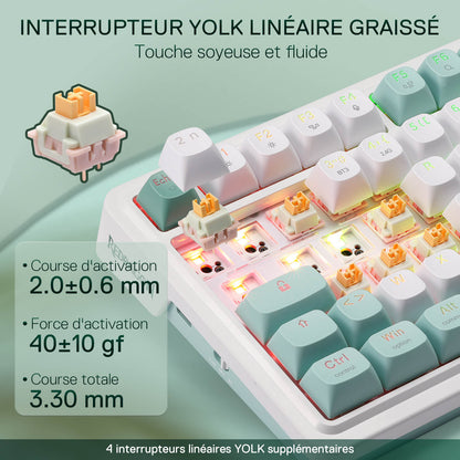 Keyboard with Yolk linear switches on a green background