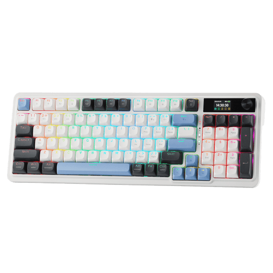 Redragon EU K719 Wireless Gasket Gaming Keyboard w/Hype Screen & Knob, 95 Keys Mechanical Keyboard, Easy-Control 1.14’’ TFT Info Display, 5-Layer Noise Dampener, Round PBT Keycaps, Mint Mambo Switch