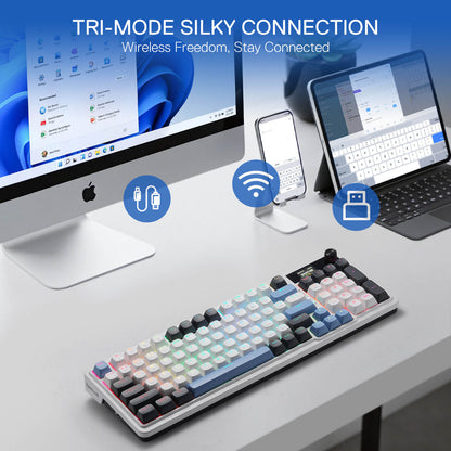 Redragon EU K719 Wireless Gasket Gaming Keyboard w/Hype Screen & Knob, 95 Keys Mechanical Keyboard, Easy-Control 1.14’’ TFT Info Display, 5-Layer Noise Dampener, Round PBT Keycaps, Mint Mambo Switch