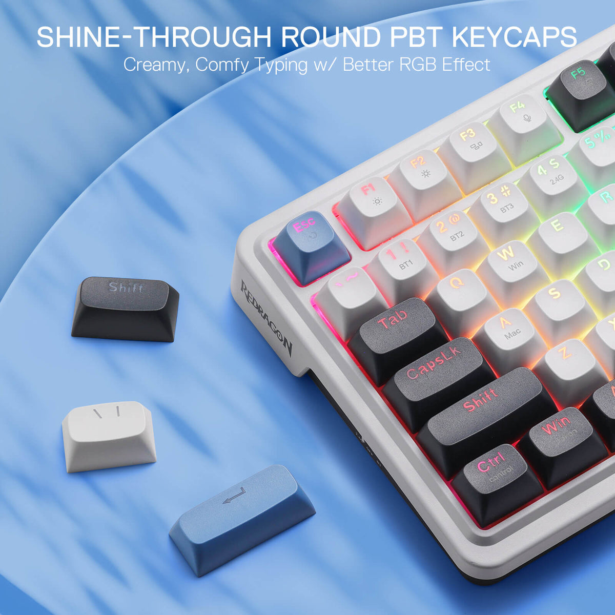Redragon EU K719 Wireless Gasket Gaming Keyboard w/Hype Screen & Knob, 95 Keys Mechanical Keyboard, Easy-Control 1.14’’ TFT Info Display, 5-Layer Noise Dampener, Round PBT Keycaps, Mint Mambo Switch