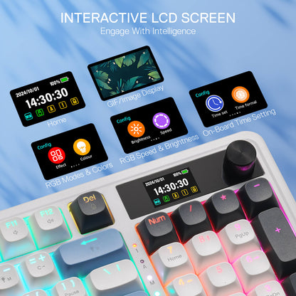 Redragon EU K719 Wireless Gasket Gaming Keyboard w/Hype Screen & Knob, 95 Keys Mechanical Keyboard, Easy-Control 1.14’’ TFT Info Display, 5-Layer Noise Dampener, Round PBT Keycaps, Mint Mambo Switch
