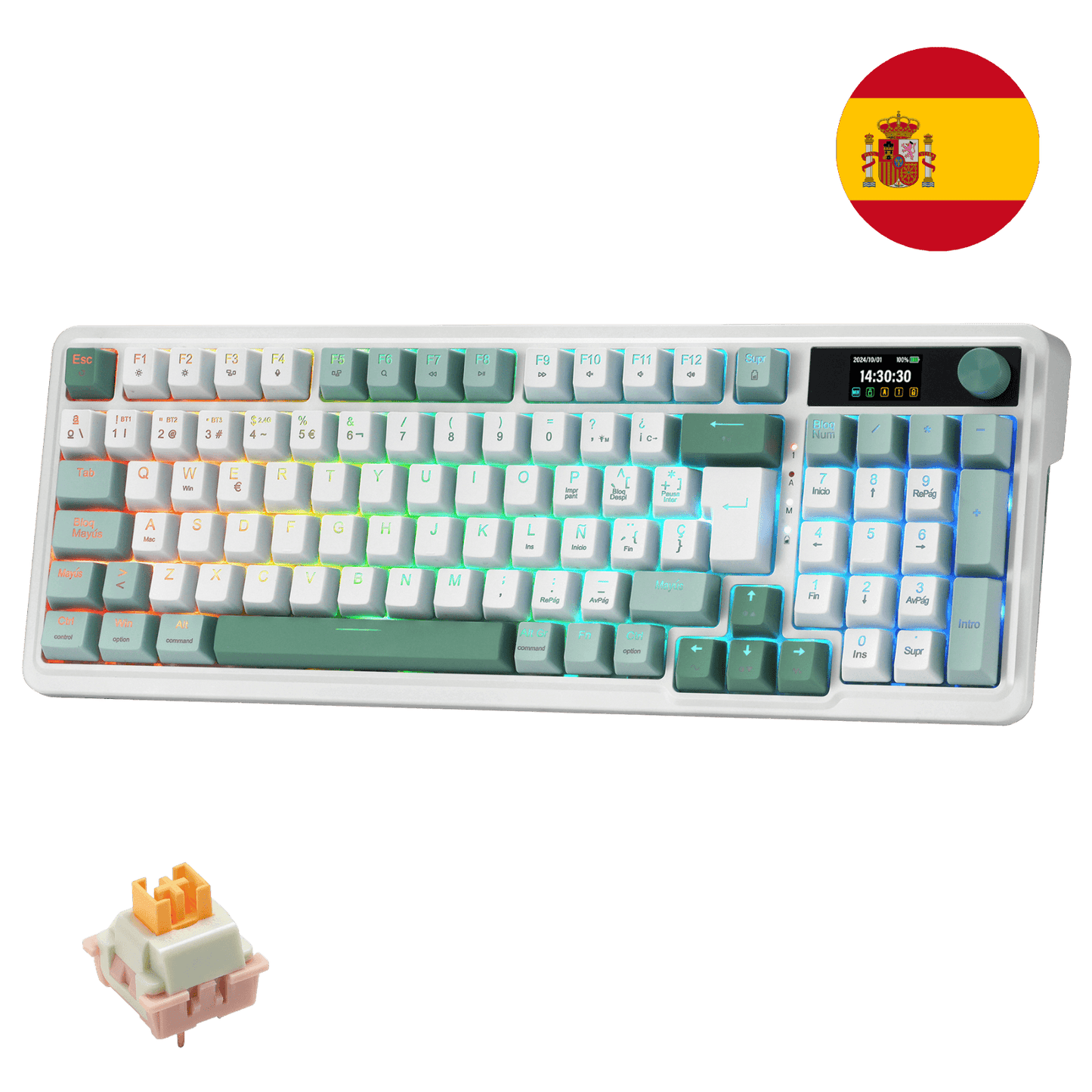 Teclado inalámbrico para juegos Redragon K719 PRO de 95 teclas con junta de goma, pantalla TFT y mando giratorio | Pantalla LED de información de fácil control, modo triple sin retardo, amortiguación de ruido de 5 capas para un sonido suave y contundente, 95 teclas prácticas, distribución QWERTY