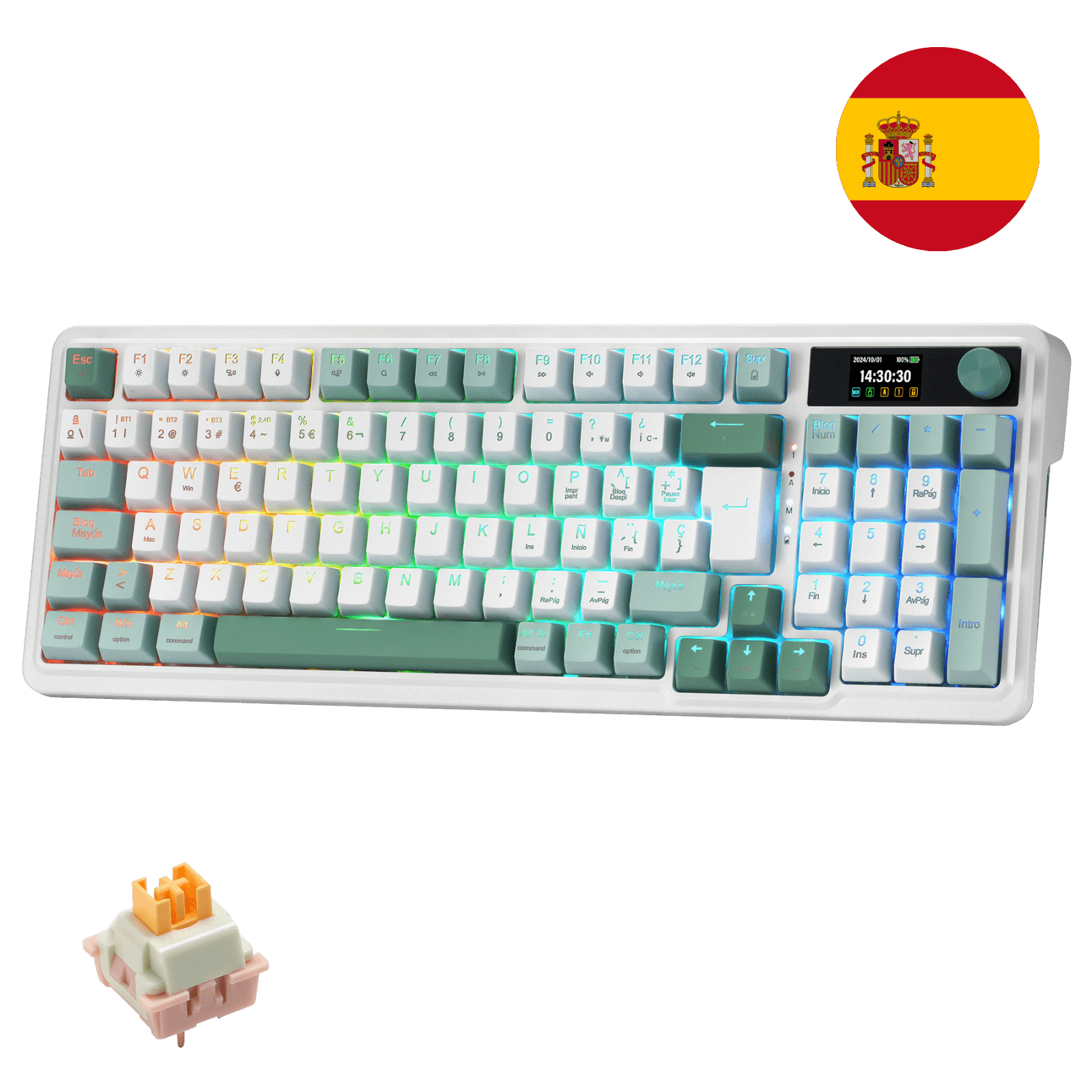Teclado inalámbrico para juegos Redragon K719 PRO de 95 teclas con junta de goma, pantalla TFT y mando giratorio | Pantalla LED de información de fácil control, modo triple sin retardo, amortiguación de ruido de 5 capas para un sonido suave y contundente, 95 teclas prácticas, distribución QWERTY