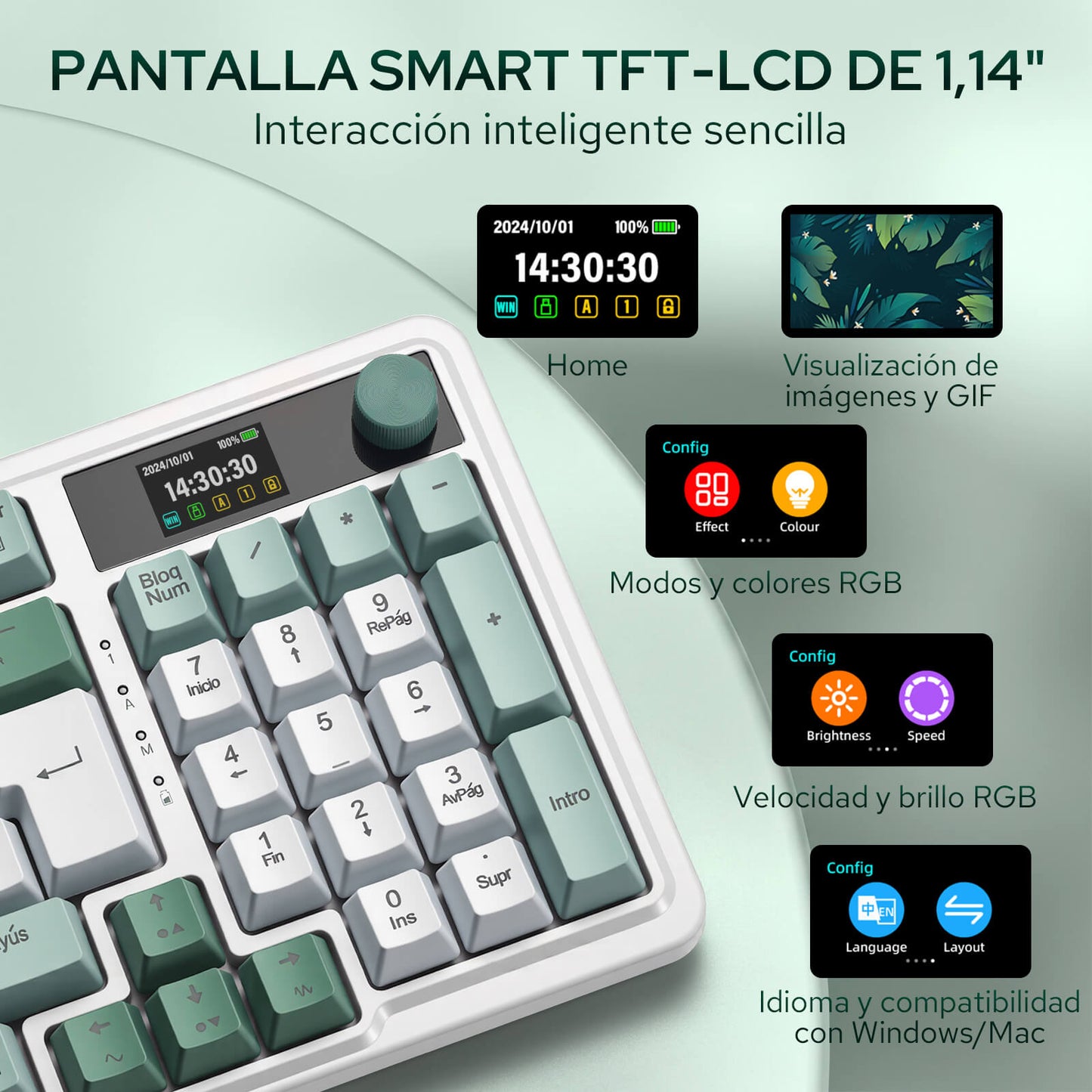 Teclado inalámbrico para juegos Redragon K719 PRO de 95 teclas con diseño «gasket», pantalla TFT y mando giratorio | Pantalla LED informativa de fácil control