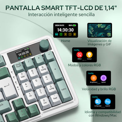 Teclado inalámbrico para juegos Redragon K719 PRO de 95 teclas con diseño «gasket», pantalla TFT y mando giratorio | Pantalla LED informativa de fácil control