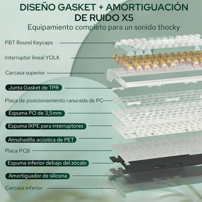 

Teclado inalámbrico para juegos Redragon K719 PRO con 95 teclas y junta de goma, con amortiguación del ruido de 5 capas para un sonido suave y contundente