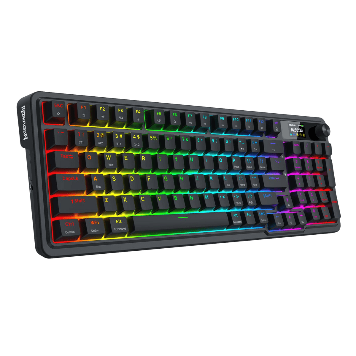 Redragon K719 Wireless Gasket Gaming Keyboard w/Hype Screen & Knob, 95 Keys Mechanical Keyboard, Easy-Control 1.14’’ TFT Info Display, 5-Layer Noise Dampening, Custom Linear Switch, Essential Black