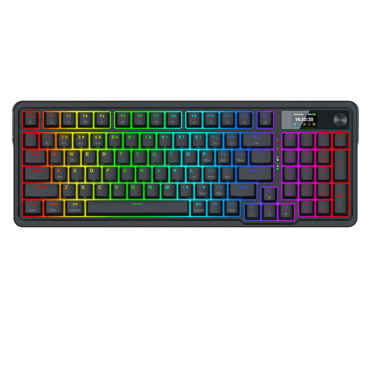 Redragon K719 Wireless Gasket Gaming Keyboard w/Hype Screen & Knob, 95 Keys Mechanical Keyboard, Easy-Control 1.14’’ TFT Info Display, 5-Layer Noise Dampening, Custom Linear Switch, Essential Black